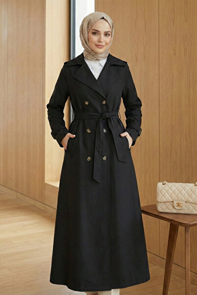 Kirazgym Women's Long Trench Coat with Epaulettes on the Sleeves and Shoulder...
