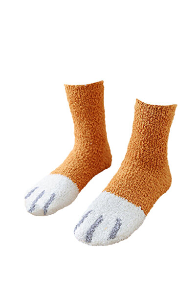 EFAYN.RO Women's socks, warm, soft, with cat paw print, size 36-42 EU, yellow...
