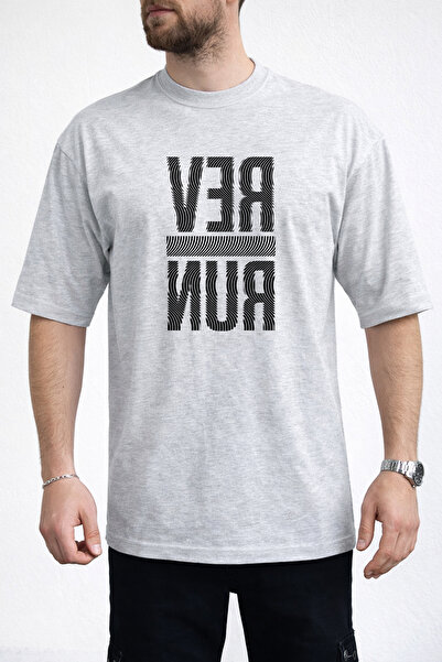 caddekombin Tricou gri pentru bărbați, cu imprimeu text și design cu litere o...