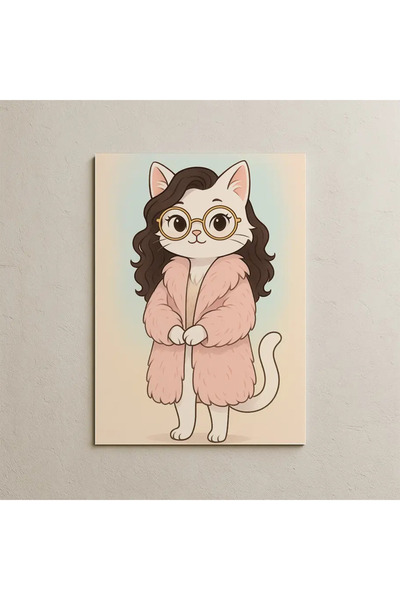 Zarif Beyaz Kedi Posteri - Beyaz Çerçeveli