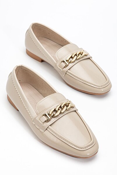 Hayalimdeki Ayakkabı Γυναικείες μπαλαρίνες μπεζ με γυαλιστερή αγκράφα