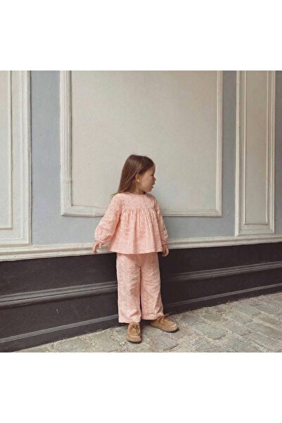 Motebarn Wear Kız Çocuk Fisto Kumaş Bluz ve Pantolon Takımı