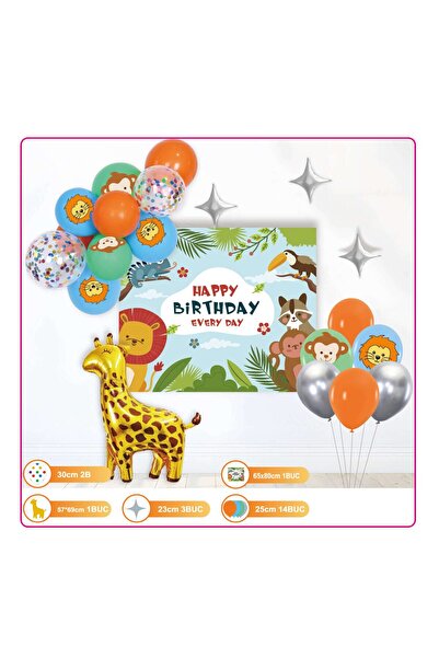 MP Mirific Party Set of 21 latex and metallic balloons with banner, jungle an...