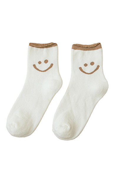 EFAYN.RO Women's socks, friendly smile pattern, size 38 – 42, beige, EFAYN