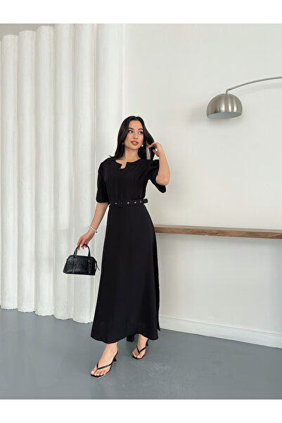 Nazline Balloon Sleeve Belted Dress