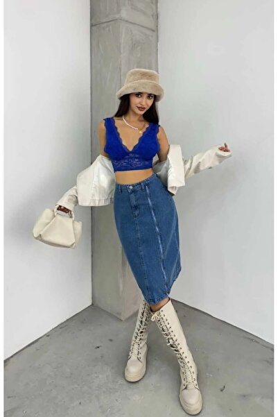 KENE JEANS High Waist Front Zipper Detail Denim Skirt