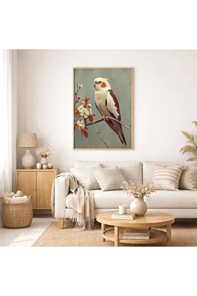 PosterPazar Sultan Papağanı Çiçek Dalında Poster | Vintage Kuş İllüstrasyonu ...