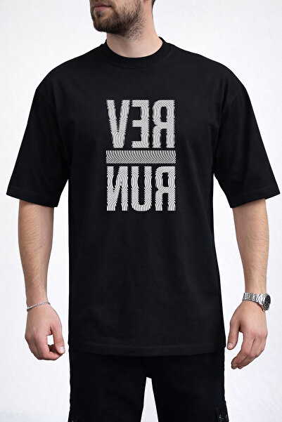 caddekombin Tricou negru pentru bărbați, cu imprimeu text și design cu litere...