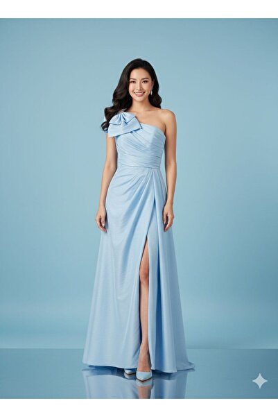 Elbisemhazır Tek Omuz Tafta Kumaş Uzun Abiye Elbise