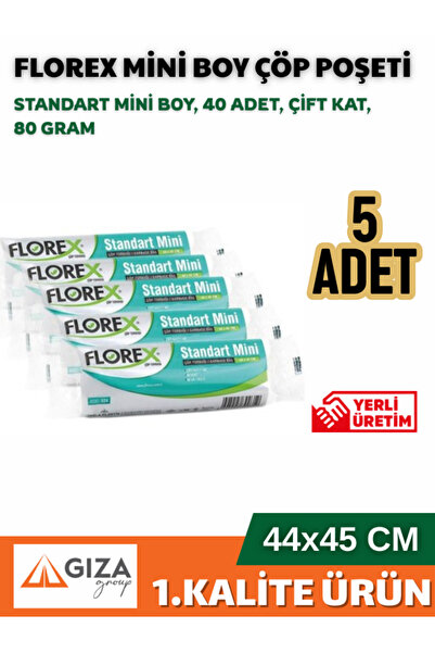 Florex 5 Pieces of Standard Mini Size Garbage Bags 44X45 cm 40 Rolls White