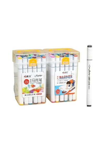 OEM Set of 36 Color Markers with Two Tips in Transparent Plastic Case