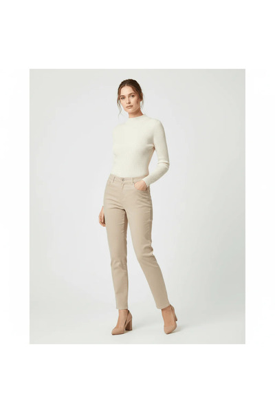 Giordano بنطلون نسائي ضيق بقصة مدببة وخصر متوسط الارتفاع، بلون كاكي مطاطي