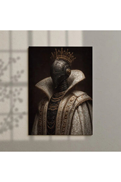PosterPazar Taçlı Robot Kral Yağlı Boya Poster - Kanvas