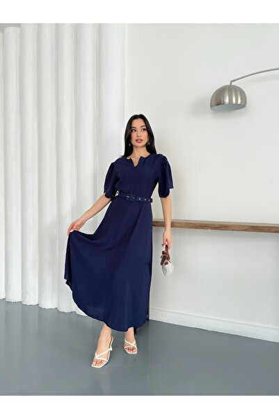 Nazline Balloon Sleeve Belted Dress