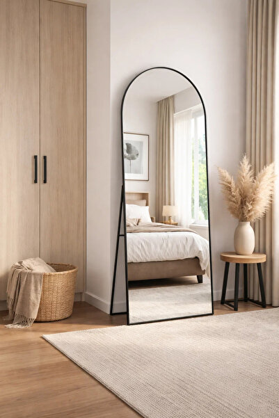 MARIA HOMES Shamal Furniture Black Arched Floor Mirror 160x50cm Modern Full L...