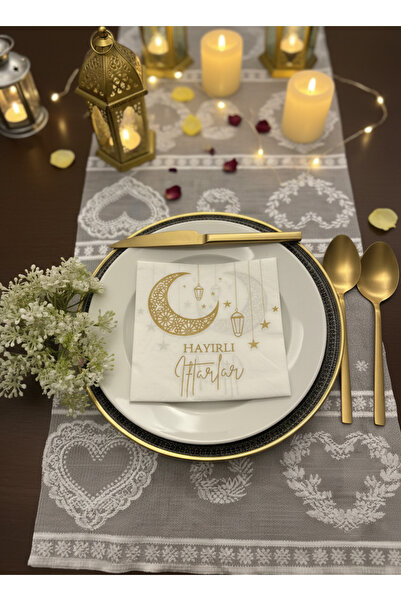 QesQin Ramazan Özel Tasarım Şık İftar Sofrası Sunum Peçetesi - 5'li Paket Bas...