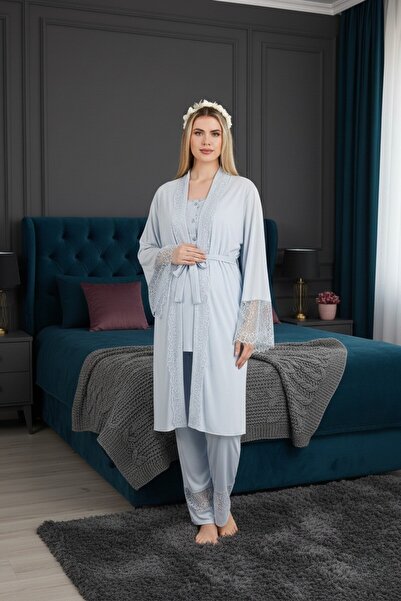 Lohussa New Season Blue Buttoned Lace Summer Short Sleeve Design Maternity Pa...