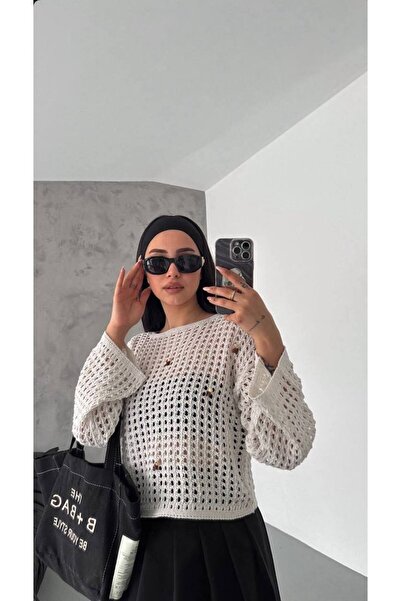 gozdefashion Women's Wooden Bead Detailed Openwork Sweater