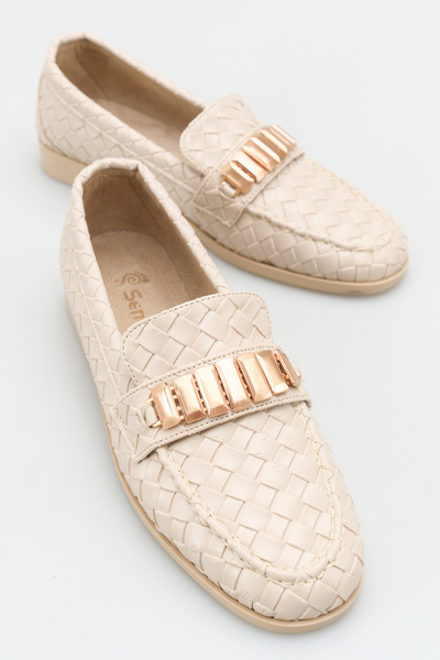 SENASTİL Knitted Patterned Buckle Flat Sole Women's Daily Ballerina Shoes