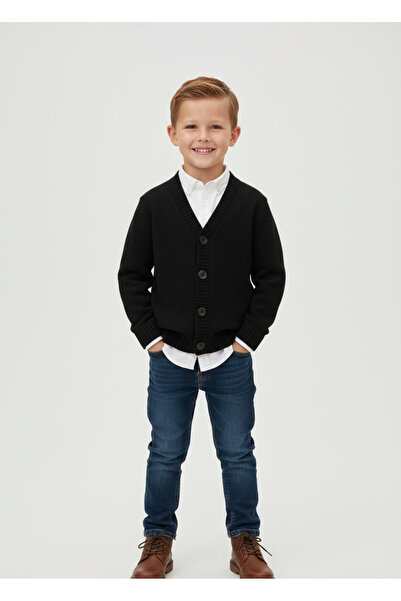 Nimini Kids Basic Unisex Button Detailed Cotton Blazer Knitwear Children's Ca...
