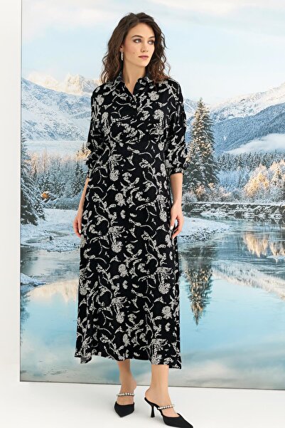 Marsilyan Rochie din satin cu mâneci trei sferturi, cu model, 100% viscoză, i...