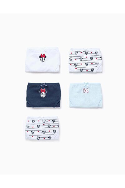 Ziddy Pack of 5 knickers for Girls 'Minnie', White/Blue