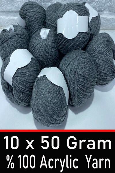 outletyarn 10x50 грам (пакет 500 г) Акрилова пряжа для в'язання темно-сірого ...