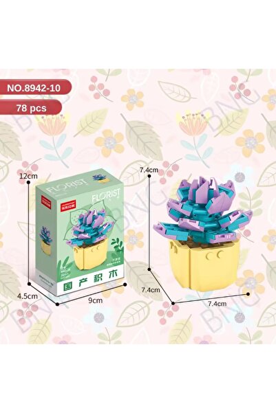 synshop Sukulent Echeveria Cante Saksı Çiçek Dekor 78Parça Bricks Yapı Blok 3...