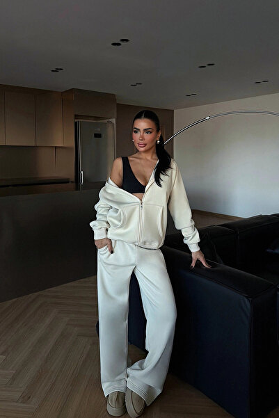 YAKAMEL طقم بدلة رياضية نسائية مكون من 3 خيوط، مريح وناعم، مزود بسحّاب، خصر م...