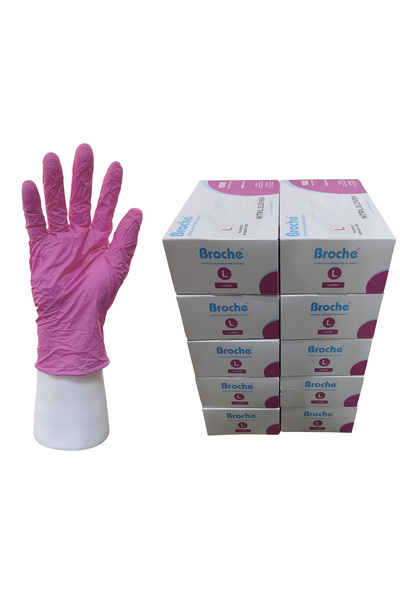 Broche PUDRASIZ NİTRİL ELDİVEN L BEDEN PEMBE 10'LU PAKET