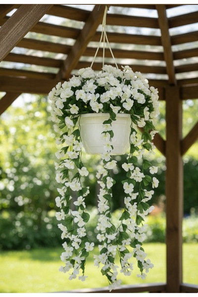 çiçek rengi dekor 70 cm Yapay Beyaz Sarkıt Menekşe – Doğal Görünümlü Dekorati...