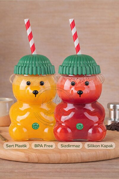 Kitchen Beauty 2 Adet Ayıcık Şekili Su Matarası Su Şişesi Suluk 600 ml Bpa Iç...