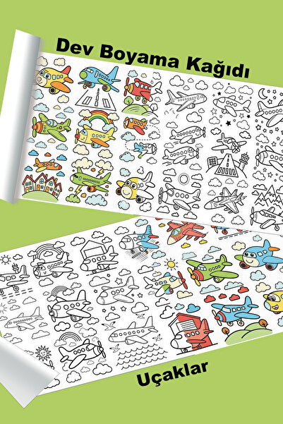 metafortoys Uçaklar Dev Boyama Kağıdı 2.5 metre x 62 cm Kağıt Aktivite Rulosu