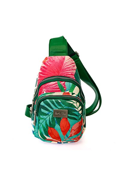 Ella Icon Women's Crossbody Leaf backpack, eco-leather, 27x15x6 cm, Multicolor