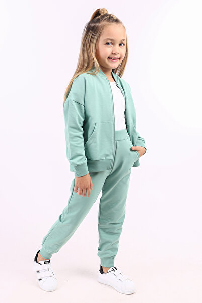 Toontoy Girl's 2-Piece Set: College Collar Zippered Pocket Sweatshirt & Ribbe...