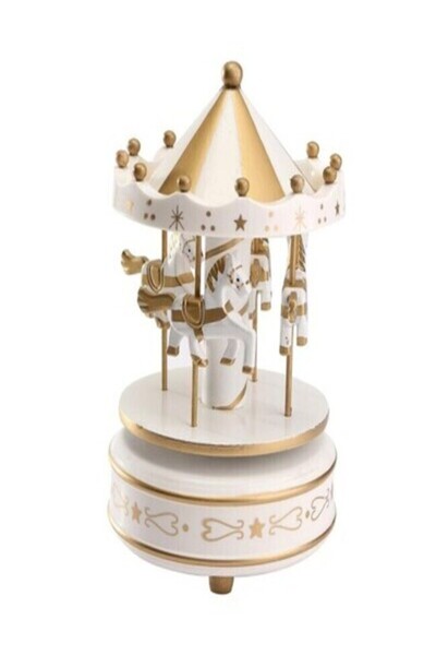 3DAKSESUAR Atlı Karınca Müzik Kutusu Gold-Beyaz (Sevgililer Gününe Özel)