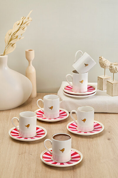 Kitchen Life 12 Parça 6 Kişilik Lovely Birds Porselen Altın Yaldızlı Kahve Fi...