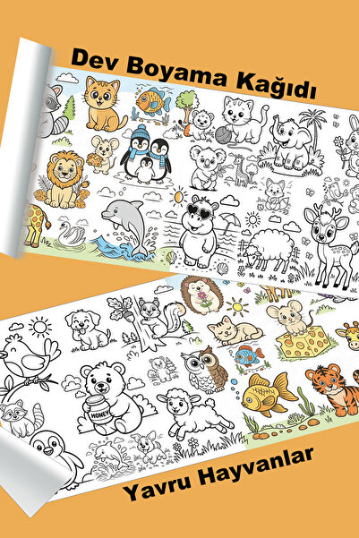 metafortoys Yavru Hayvanlar Dev Boyama Kağıdı 2.5 metre x 62 cm Kağıt Aktivit...