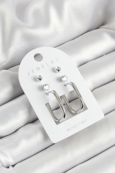 shopwave طقم أقراط نسائية مكونة من 3 أزواج من حجر الزركون والنحاس واللون الفض...