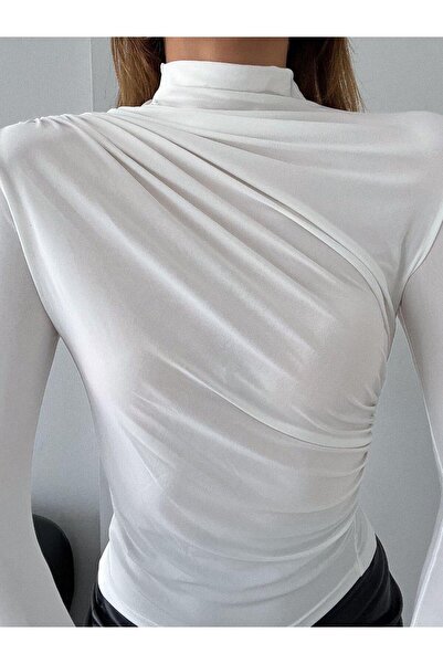 Elaxi Women's Vanezia Fabric Turtleneck Draped Blouse