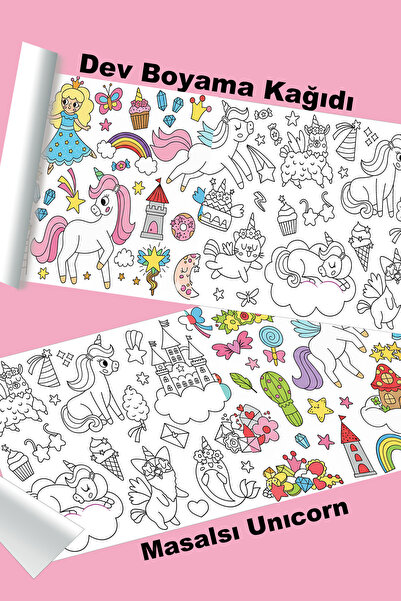 metafortoys Masalsı Unicorn Dev Boyama Kağıdı 2.5 metre x 62 cm Kağıt Aktivit...
