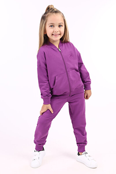 Toontoy Girl's 2-Piece Set: College Collar Zippered Pocket Sweatshirt & Ribbe...