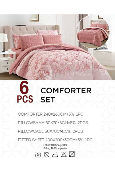 genric Set of 6pc Floral Comforter Set 240x260cm Quilted Comforter 2 Pillowshams,Pillowcases & Fitted Sheet