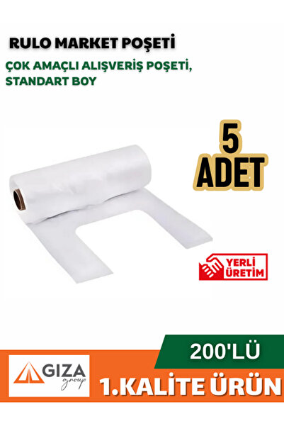 Giza Ambalaj 5 Adet Orta Boy Rulo Market Manav Poşeti 200 Adet Şeffaf Renk Me...