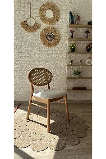 silla Concept Oslo Sandalye Teddy Krem Kumaş Hasırlı Naturel Ahşap Sandalye