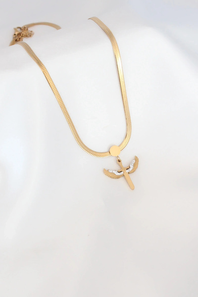 shopwave قلادة نسائية من مايكل بتفاصيل حجر الزركون باللون الذهبي وسلسلة إيطال...