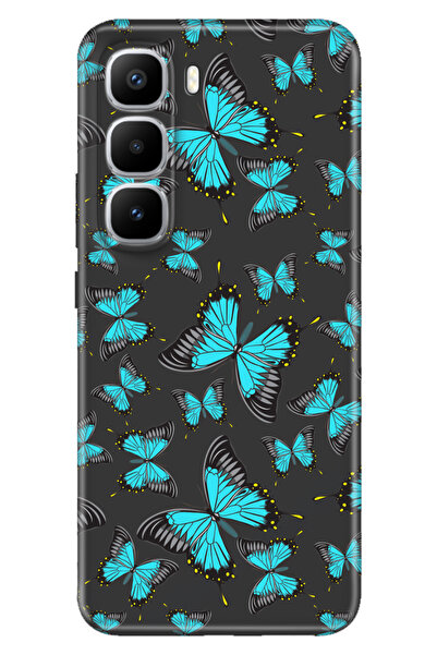 TECNO İnfinix Hot 60 Pro+ Plus Kılıf Renkli Silikon Baskılı TPU Mavi Kelebek