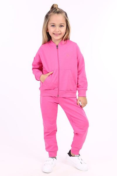 Toontoy Girl's 2-Piece Set: College Collar Zippered Pocket Sweatshirt & Ribbe...