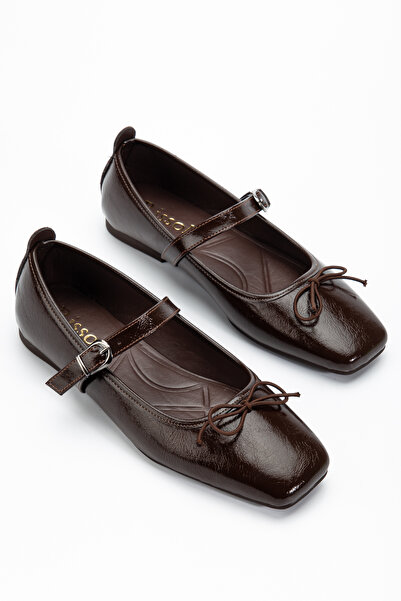 RİSSOLİ Pantofi casual de damă, maro, din piele lacuită, cu curele și cataram...