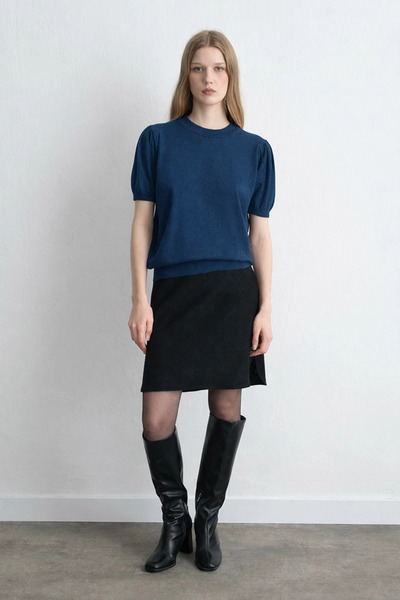 Gusto Balon Sleeve Knitwear Blouse - Blue